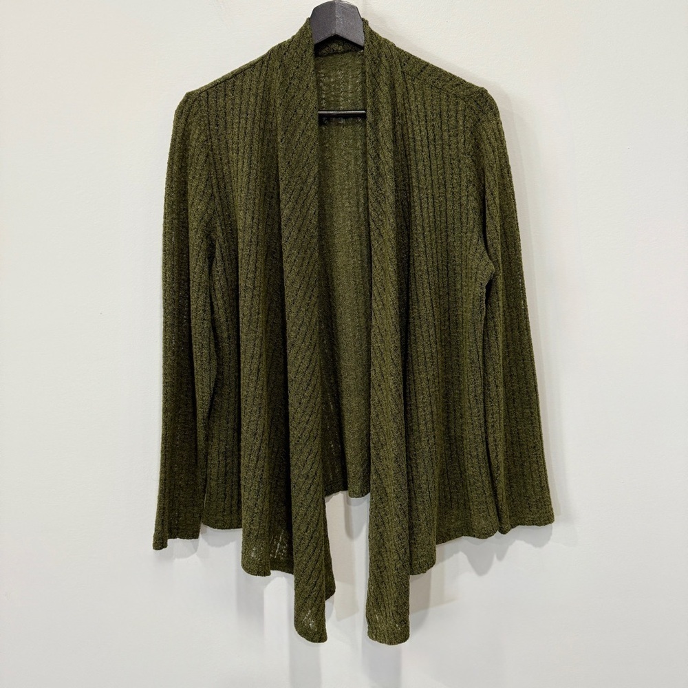 Olive Green Women's Open Knit Cardigan Size L